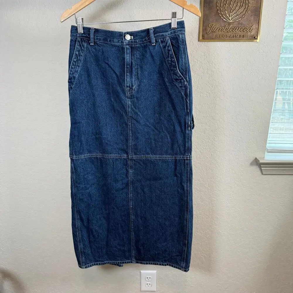 Women's Madewell Denim‎ Blue Jean Cargo Pieced Midi Skirt Size 26 Small